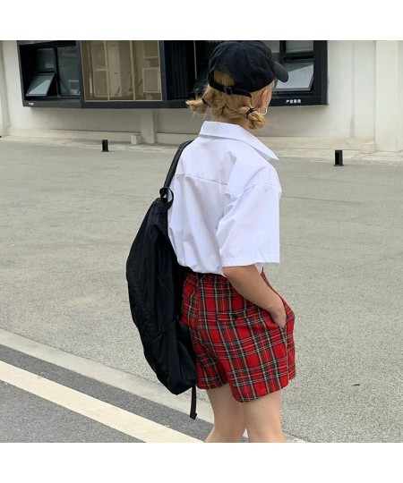 New Summer Shorts Women Red Plaid Overalls Female Casual Fashion Sexy High Waist Shorts Gothic Girls 2022 $35.38 - Bottoms