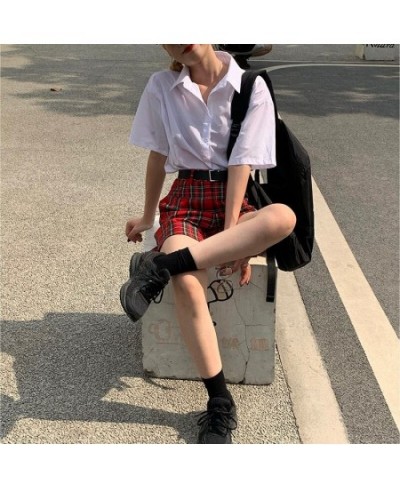 New Summer Shorts Women Red Plaid Overalls Female Casual Fashion Sexy High Waist Shorts Gothic Girls 2022 $35.38 - Bottoms