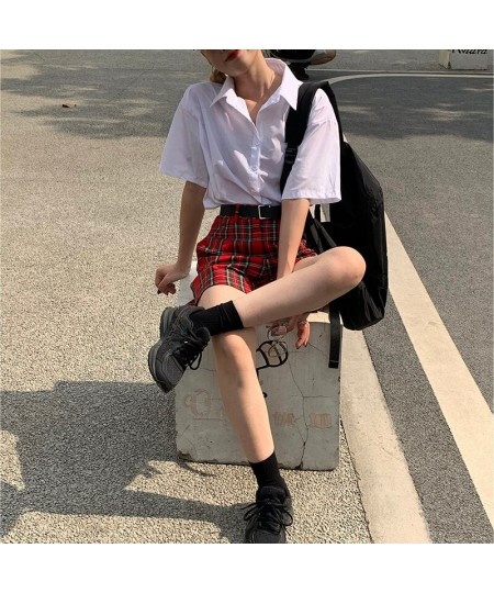 New Summer Shorts Women Red Plaid Overalls Female Casual Fashion Sexy High Waist Shorts Gothic Girls 2022 $35.38 - Bottoms