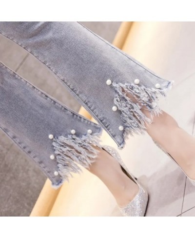 2022 Spring Autumn New High Waist Micro-Flare Jeans Female Student Elasticity Thin Hole Straight Ninth Pants Women Summer Dre...