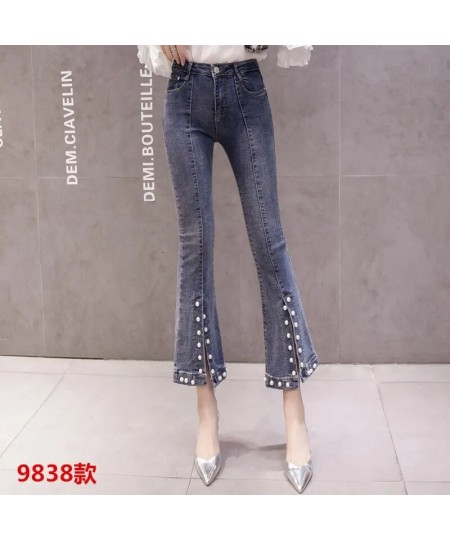 2022 Spring Autumn New High Waist Micro-Flare Jeans Female Student Elasticity Thin Hole Straight Ninth Pants Women Summer Dre...