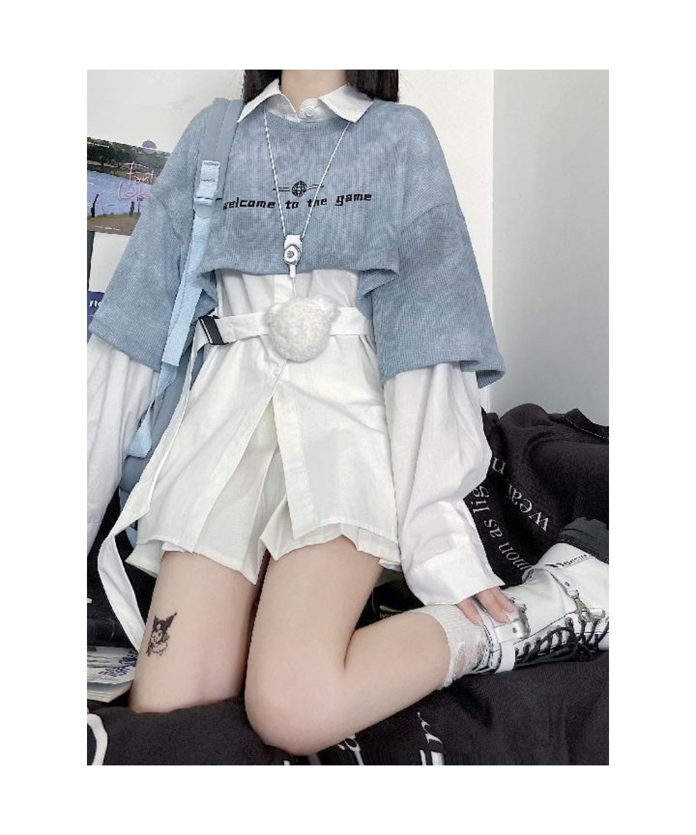 2022 SS Japanese Tie-dye Short Sweatshirt + Niche Design Loose Long White Shirt Early Autumn A Girl Two-piece Set Cool $47.93...