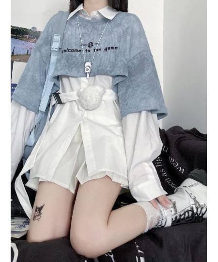 2022 SS Japanese Tie-dye Short Sweatshirt + Niche Design Loose Long White Shirt Early Autumn A Girl Two-piece Set Cool $47.93...