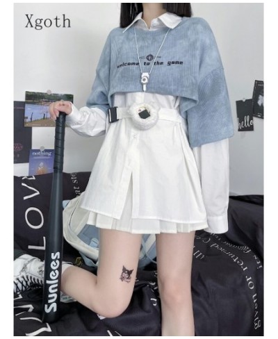 2022 SS Japanese Tie-dye Short Sweatshirt + Niche Design Loose Long White Shirt Early Autumn A Girl Two-piece Set Cool $47.93...