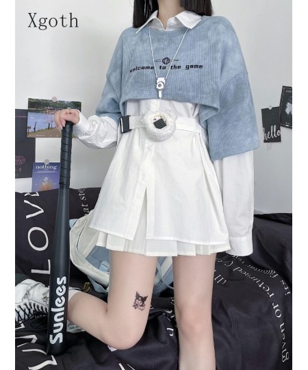 2022 SS Japanese Tie-dye Short Sweatshirt + Niche Design Loose Long White Shirt Early Autumn A Girl Two-piece Set Cool $47.93...