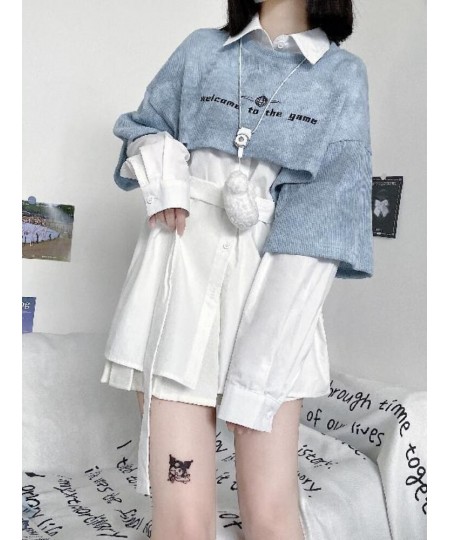 2022 SS Japanese Tie-dye Short Sweatshirt + Niche Design Loose Long White Shirt Early Autumn A Girl Two-piece Set Cool $47.93...