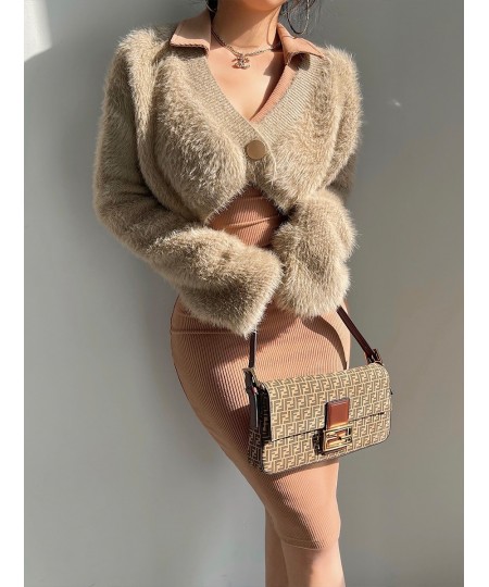 Sexy V-Neck Plush Coat Short Top Imitation Mink Hair Cardigan Women Fashion Plush Casual Sweater Korean Elegant Faux Fur Tedd...