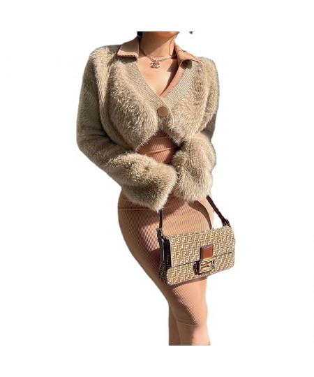 Sexy V-Neck Plush Coat Short Top Imitation Mink Hair Cardigan Women Fashion Plush Casual Sweater Korean Elegant Faux Fur Tedd...