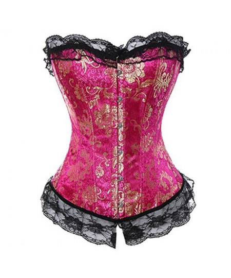 Women Sexy Bustier and Corset Top Corselet Floral Lace Trim Overlay Corsets Overbust Burlesque Showgirl Body Shaper Plus Size...