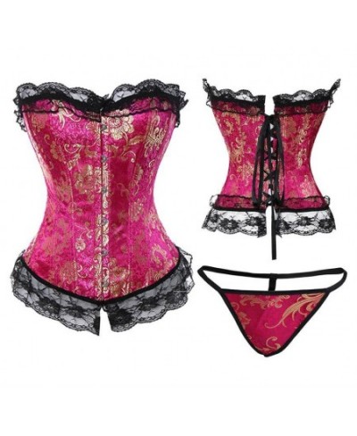 Women Sexy Bustier and Corset Top Corselet Floral Lace Trim Overlay Corsets Overbust Burlesque Showgirl Body Shaper Plus Size...