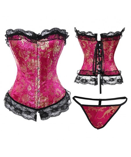 Women Sexy Bustier and Corset Top Corselet Floral Lace Trim Overlay Corsets Overbust Burlesque Showgirl Body Shaper Plus Size...