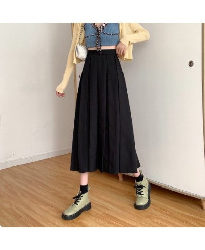 women Long skirt black pleated brown skirt high waist a line korean fashion summer vintage midi gray skirts girl y2K 2023 $38...