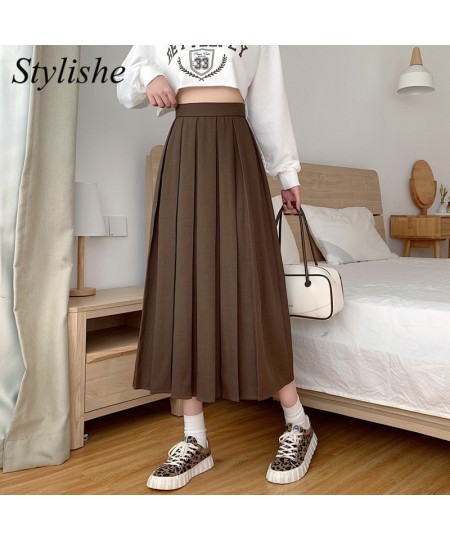 women Long skirt black pleated brown skirt high waist a line korean fashion summer vintage midi gray skirts girl y2K 2023 $38...