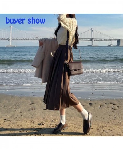 women Long skirt black pleated brown skirt high waist a line korean fashion summer vintage midi gray skirts girl y2K 2023 $38...