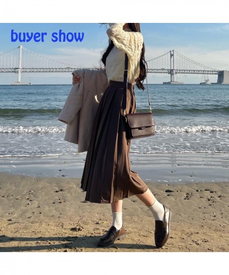 women Long skirt black pleated brown skirt high waist a line korean fashion summer vintage midi gray skirts girl y2K 2023 $38...