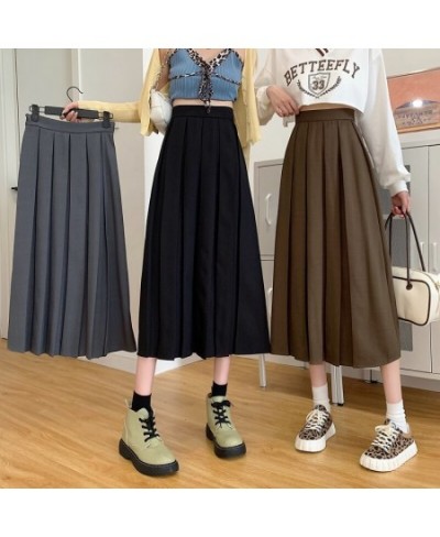 women Long skirt black pleated brown skirt high waist a line korean fashion summer vintage midi gray skirts girl y2K 2023 $38...