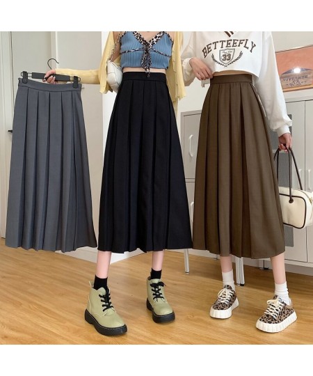 women Long skirt black pleated brown skirt high waist a line korean fashion summer vintage midi gray skirts girl y2K 2023 $38...