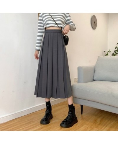 women Long skirt black pleated brown skirt high waist a line korean fashion summer vintage midi gray skirts girl y2K 2023 $38...