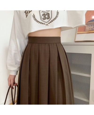 women Long skirt black pleated brown skirt high waist a line korean fashion summer vintage midi gray skirts girl y2K 2023 $38...