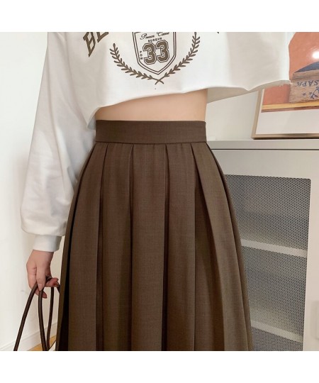 women Long skirt black pleated brown skirt high waist a line korean fashion summer vintage midi gray skirts girl y2K 2023 $38...