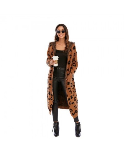 Women Leopard Print Long Sleeve Knittd Cardigan Open Front Autumn Winter Sweater Outwear Coat with Pocket $54.19 - Sweaters