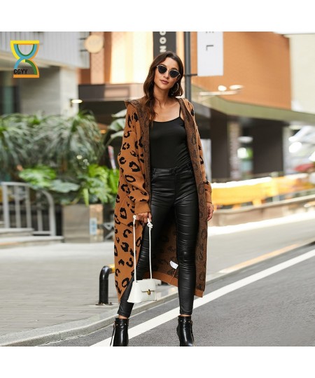 Women Leopard Print Long Sleeve Knittd Cardigan Open Front Autumn Winter Sweater Outwear Coat with Pocket $54.19 - Sweaters