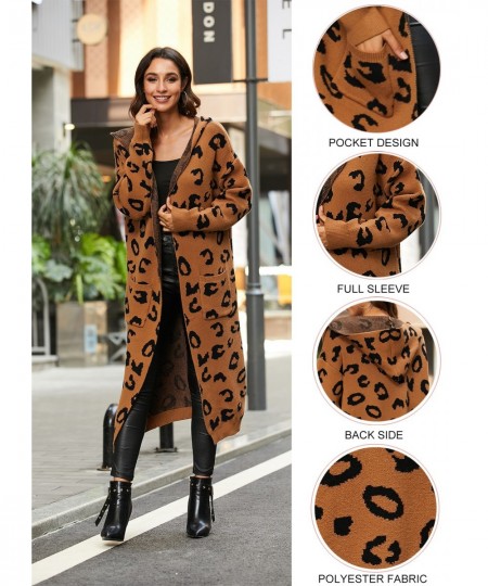 Women Leopard Print Long Sleeve Knittd Cardigan Open Front Autumn Winter Sweater Outwear Coat with Pocket $54.19 - Sweaters