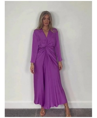 2023 Summer Women Elegant Knotted Dresses Sexy V-neck Pleated Ruched High Waist Long Sleeve Frock Fashion Office Ladies Outfi...