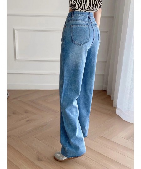 Women Denim Wide Leg Pants England Style Vintage Mom Jeans Woman High Waist Jeans Loose Burrs Boyfriend Jeans For $62.52 - Jeans