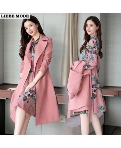 Spring Ladies Dress Suits for Office Wear Long Trench Coat and Knee Length Dress 2 Piece Set Women Formal Dresses Suit $78.35...