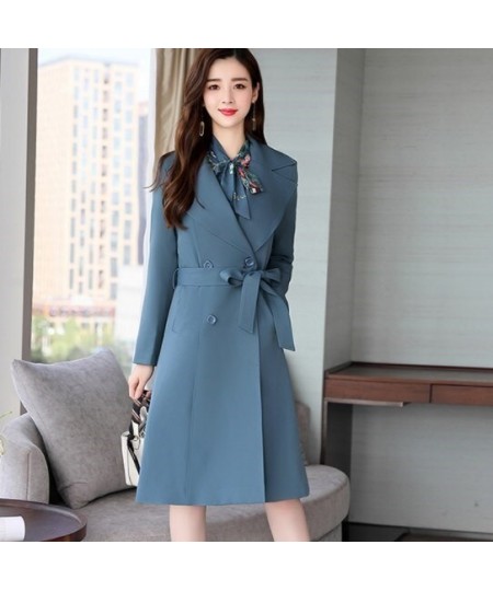 Spring Ladies Dress Suits for Office Wear Long Trench Coat and Knee Length Dress 2 Piece Set Women Formal Dresses Suit $78.35...