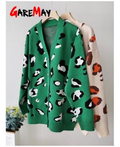 Winter Beige Leopard Print Cardigan Women with Buttons Oversize Jacket Loose Green Thick Warm Knitted Cardigan for Women 2022...