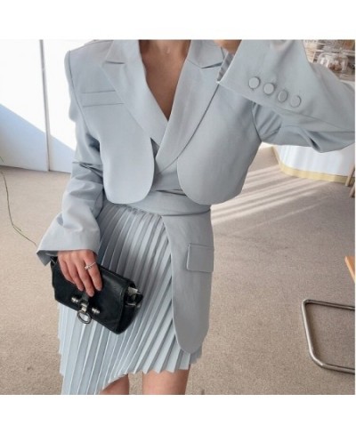 Skirt Suits Fake Two Piece Blazer Femenino Cropped White Pleated Irregular Skirts Sets Temperament Bodycon Office Lady Jacket...