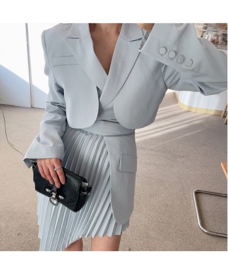 Skirt Suits Fake Two Piece Blazer Femenino Cropped White Pleated Irregular Skirts Sets Temperament Bodycon Office Lady Jacket...