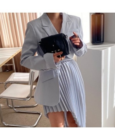 Skirt Suits Fake Two Piece Blazer Femenino Cropped White Pleated Irregular Skirts Sets Temperament Bodycon Office Lady Jacket...