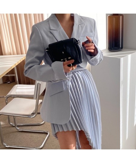 Skirt Suits Fake Two Piece Blazer Femenino Cropped White Pleated Irregular Skirts Sets Temperament Bodycon Office Lady Jacket...