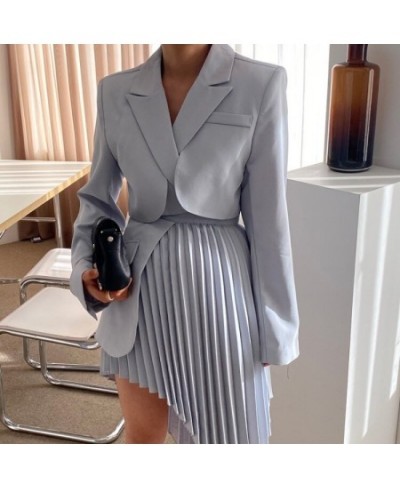 Skirt Suits Fake Two Piece Blazer Femenino Cropped White Pleated Irregular Skirts Sets Temperament Bodycon Office Lady Jacket...