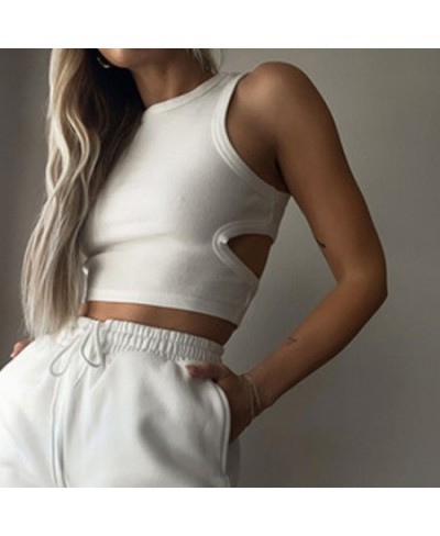 Cut Out White Crop Top Women Hollow Out Sexy Sleeveless O-neck Summer Ladies Tank Tops 2022 New Chic All-match Fashion Vest $...