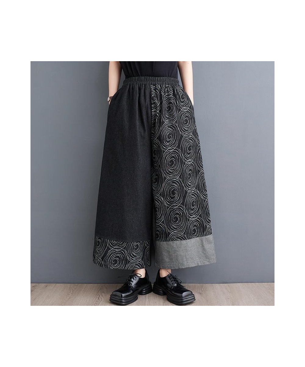 Spring And Summer New Loose Casual Contrast Printing Versatile Denim Wide Leg Pants Women Pockets Streetwear Ankle Length Pan...