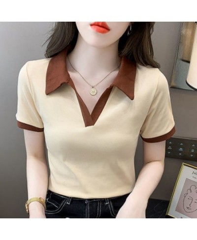 Women's T Shirts Short Sleeve Tee Polo Neck Shirt Plain Top Golf Trend Luxury Clothes Cute Polyester Summer 2023 Korean Style...