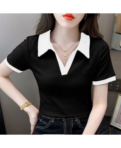 Women's T Shirts Short Sleeve Tee Polo Neck Shirt Plain Top Golf Trend Luxury Clothes Cute Polyester Summer 2023 Korean Style...