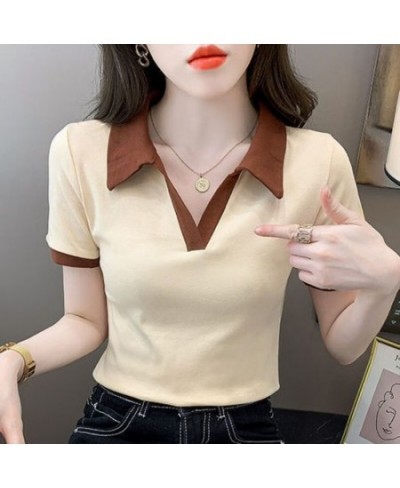 Women's T Shirts Short Sleeve Tee Polo Neck Shirt Plain Top Golf Trend Luxury Clothes Cute Polyester Summer 2023 Korean Style...