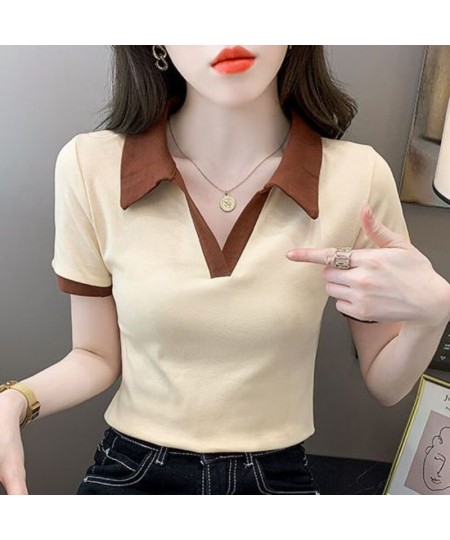 Women's T Shirts Short Sleeve Tee Polo Neck Shirt Plain Top Golf Trend Luxury Clothes Cute Polyester Summer 2023 Korean Style...