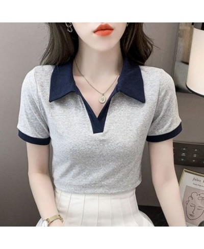 Women's T Shirts Short Sleeve Tee Polo Neck Shirt Plain Top Golf Trend Luxury Clothes Cute Polyester Summer 2023 Korean Style...