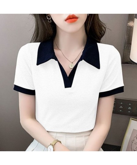 Women's T Shirts Short Sleeve Tee Polo Neck Shirt Plain Top Golf Trend Luxury Clothes Cute Polyester Summer 2023 Korean Style...