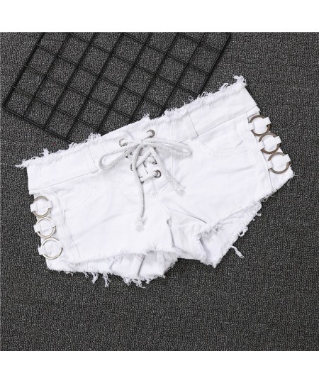 2022 Sexy Side Hollowed Out Metal Elastic Cotton Micro Mini Denim Shorts Femme Black White $32.08 - Bottoms