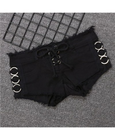 2022 Sexy Side Hollowed Out Metal Elastic Cotton Micro Mini Denim Shorts Femme Black White $32.08 - Bottoms