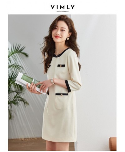 French Straight Thin Tweed Dresses for Women 2023 Spring Vintage O-Neck Elegant Three Quarter Sleeve Pocket Mini Dress $99.16...