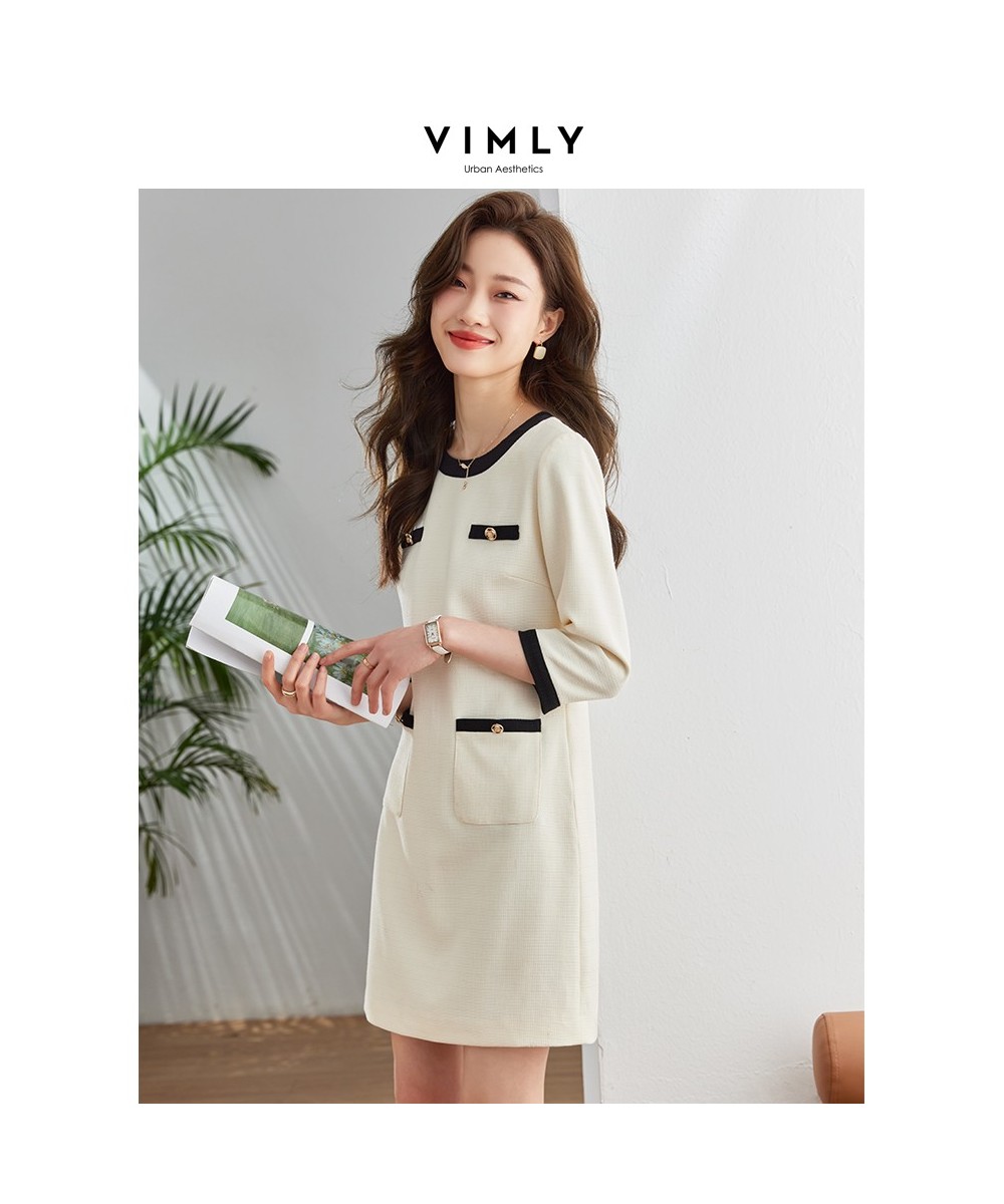 French Straight Thin Tweed Dresses for Women 2023 Spring Vintage O-Neck Elegant Three Quarter Sleeve Pocket Mini Dress $99.16...