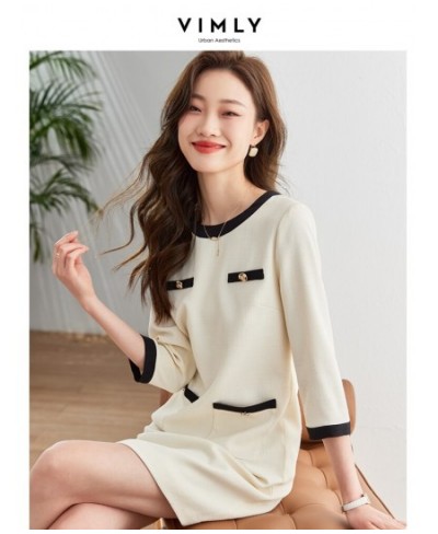 French Straight Thin Tweed Dresses for Women 2023 Spring Vintage O-Neck Elegant Three Quarter Sleeve Pocket Mini Dress $99.16...